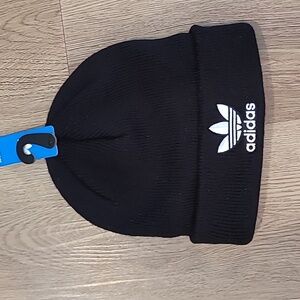 NWT ADIDAS ORIGINALS TREFOIL UNISEX FOLDED BLACK SOFT STRETCH KNIT BEANIE HAT